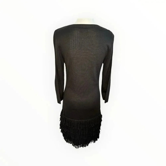 Calvin Klein Women’s Medium Black Fringe Hem Scoopneck Sweater Dress - Picture 3 of 6